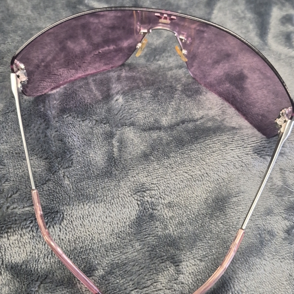 Emporio Armani Women's Rimless Shield Sunglasses — Purple Lens with Gold Trim - Picture 8 of 9